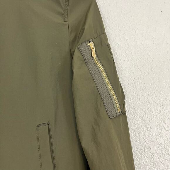 Zara Bomber Jacket Womens XS Olive Military Green Lightweight Varsity Minimalist - Picture 2 of 7